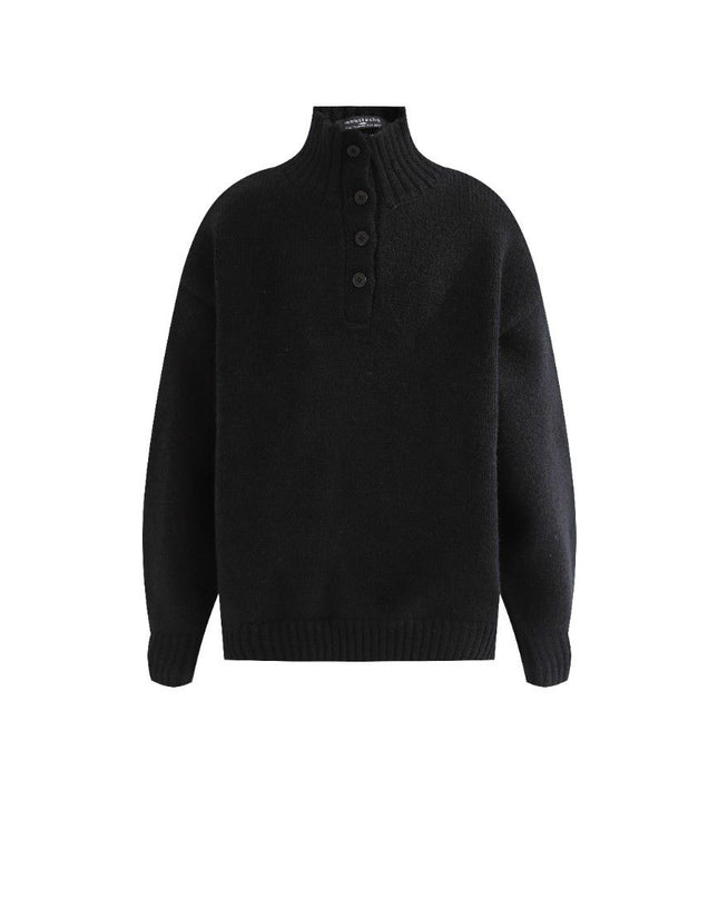 kids atelier moustache Black Button-Up Ribbed Sweater