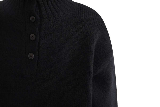 kids atelier moustache Black Button-Up Ribbed Sweater