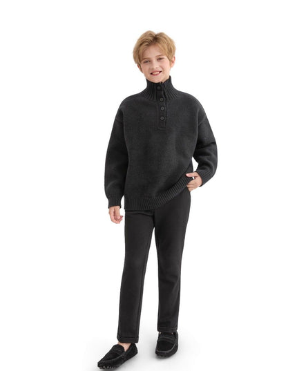 kids atelier moustache Black Button-Up Ribbed Sweater