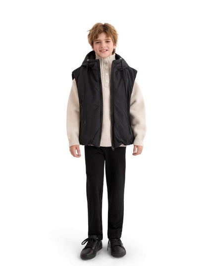 kids atelier moustache Black Hooded Puffer Vest