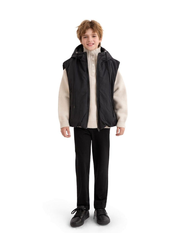 kids atelier moustache Black Hooded Puffer Vest