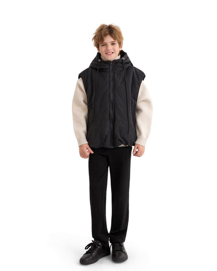kids atelier moustache Black Hooded Puffer Vest