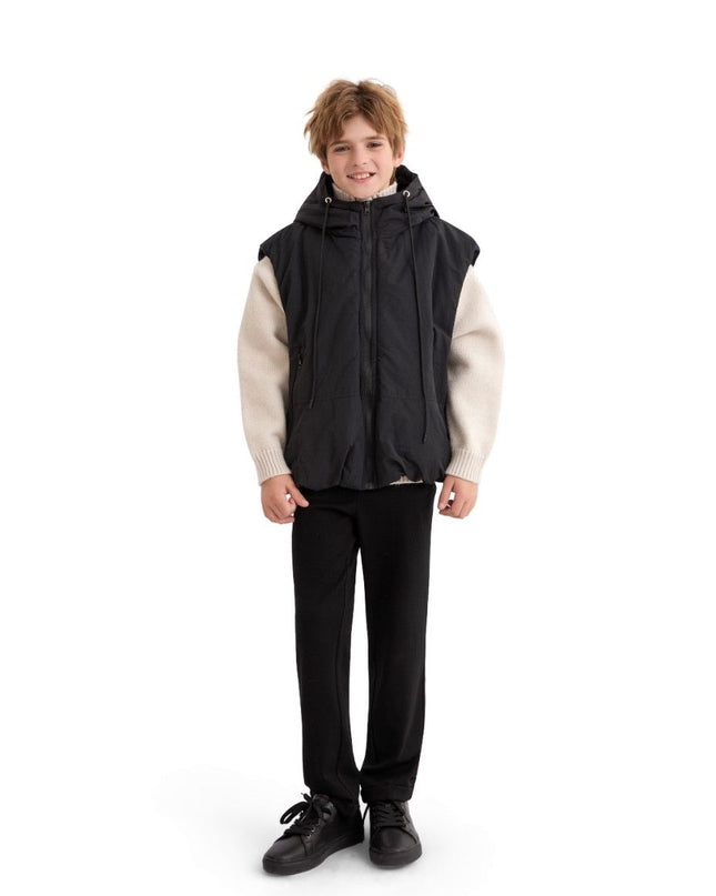 kids atelier moustache Black Hooded Puffer Vest