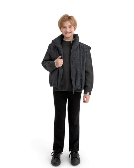 kids atelier moustache Black Grid-Pattern Quilted Vest