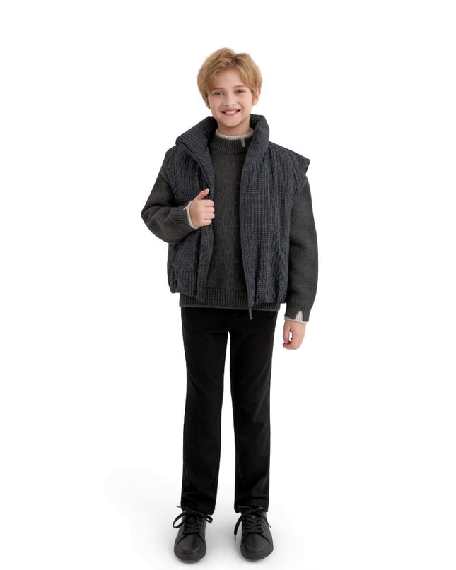 kids atelier moustache Black Grid-Pattern Quilted Vest