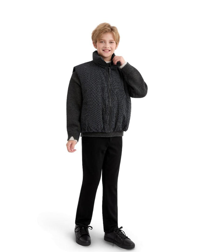 kids atelier moustache Black Grid-Pattern Quilted Vest