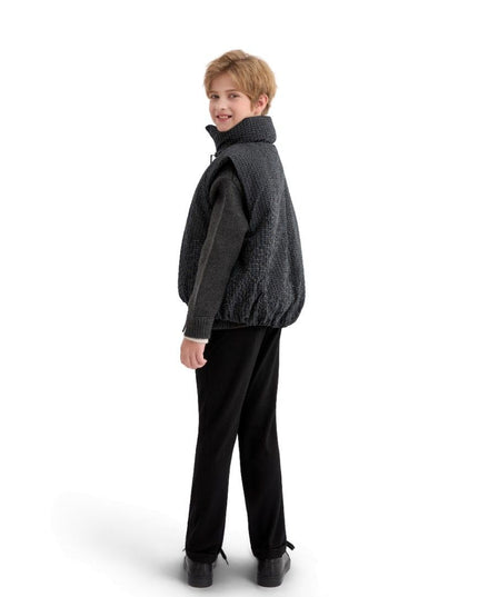 kids atelier moustache Black Grid-Pattern Quilted Vest