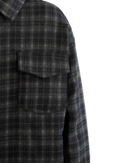kids atelier moustache Black and Gray Plaid Flannel Shirt