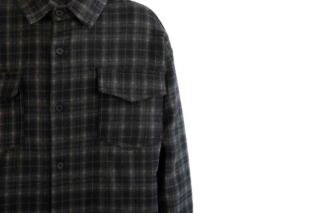 kids atelier moustache Black and Gray Plaid Flannel Shirt