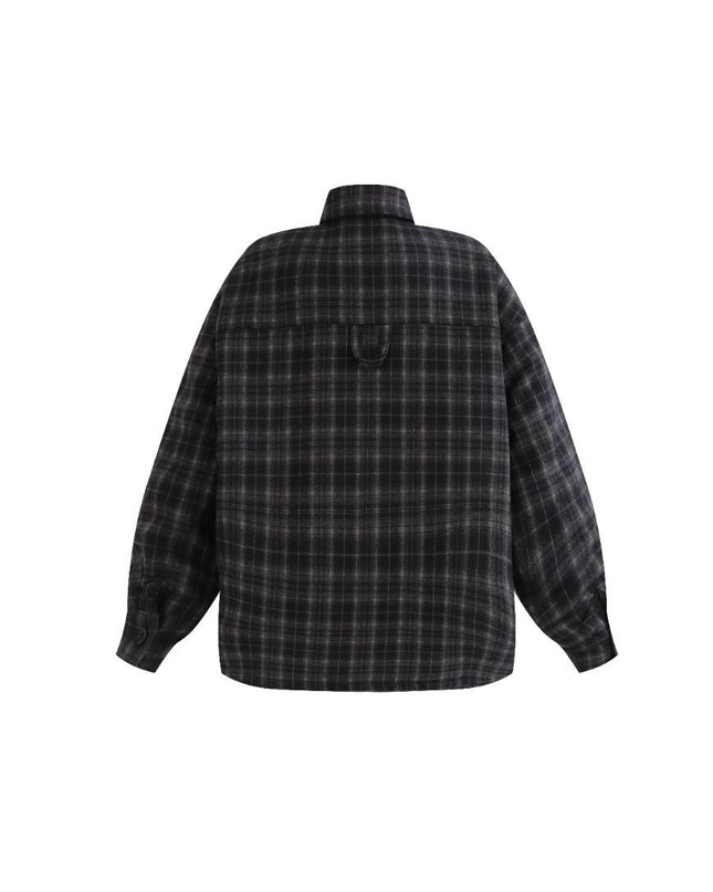kids atelier moustache Black and Gray Plaid Flannel Shirt