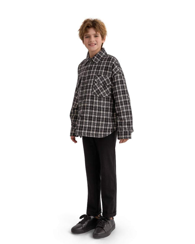 kids atelier moustache Gray Plaid Flannel Shirt