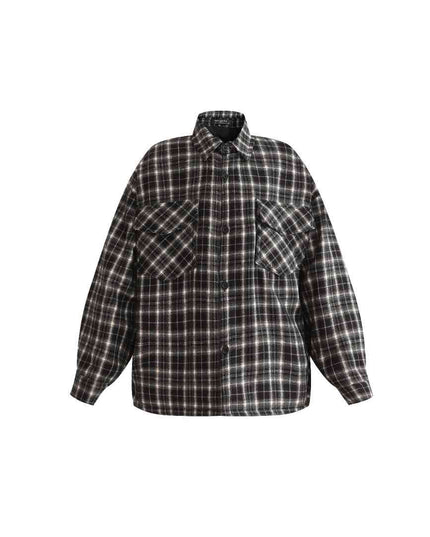 kids atelier moustache Gray Plaid Flannel Shirt
