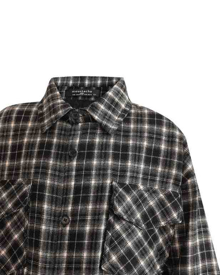 kids atelier moustache Gray Plaid Flannel Shirt