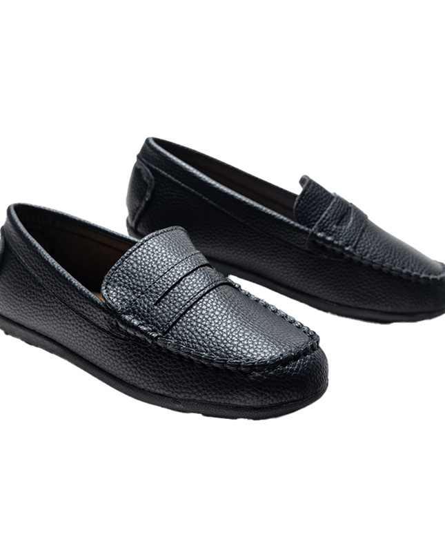 kidsatelier-moustache-Black-Faux-Leather-Penny-Loafers
