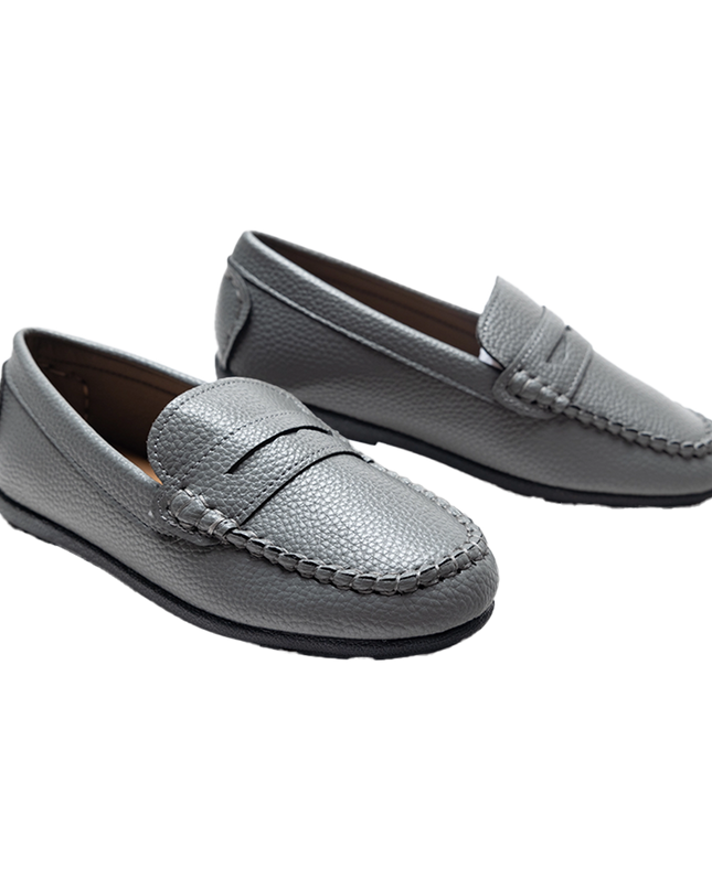 kidsatelier-moustache-Gray-Faux-Leather-Penny-Loafers