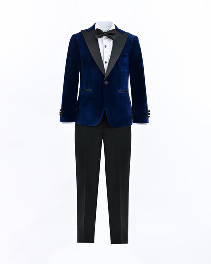 kids atelier moustache Blue Velvet Suit with Black Accents
