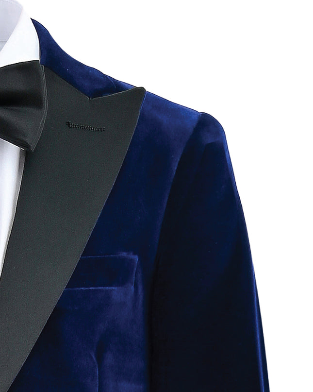 kids atelier moustache Blue Velvet Suit with Black Accents
