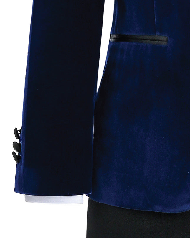 kids atelier moustache Blue Velvet Suit with Black Accents