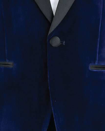 kids atelier moustache Blue Velvet Suit with Black Accents