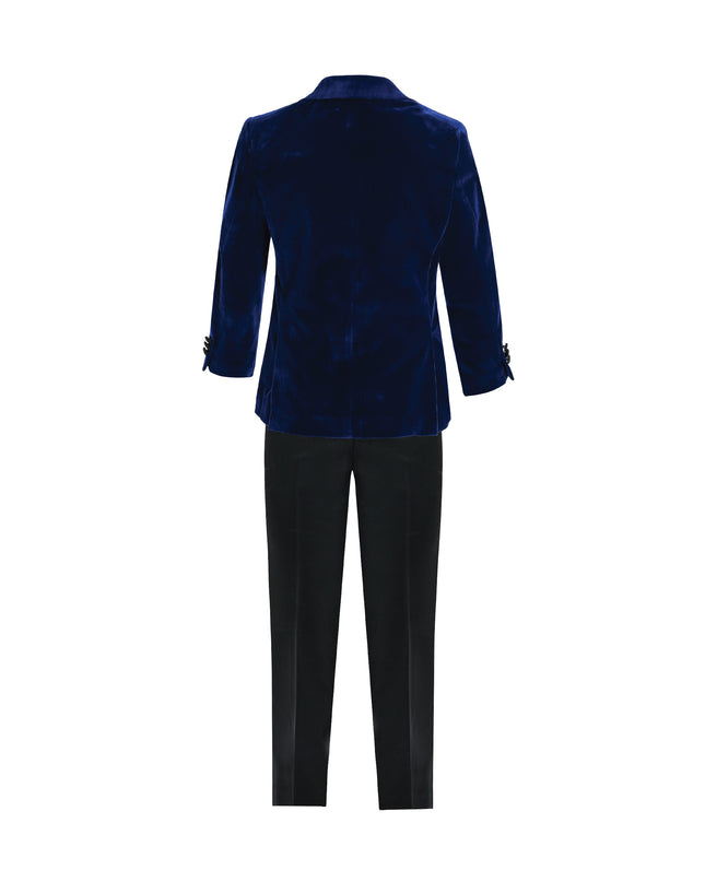kids atelier moustache Blue Velvet Suit with Black Accents