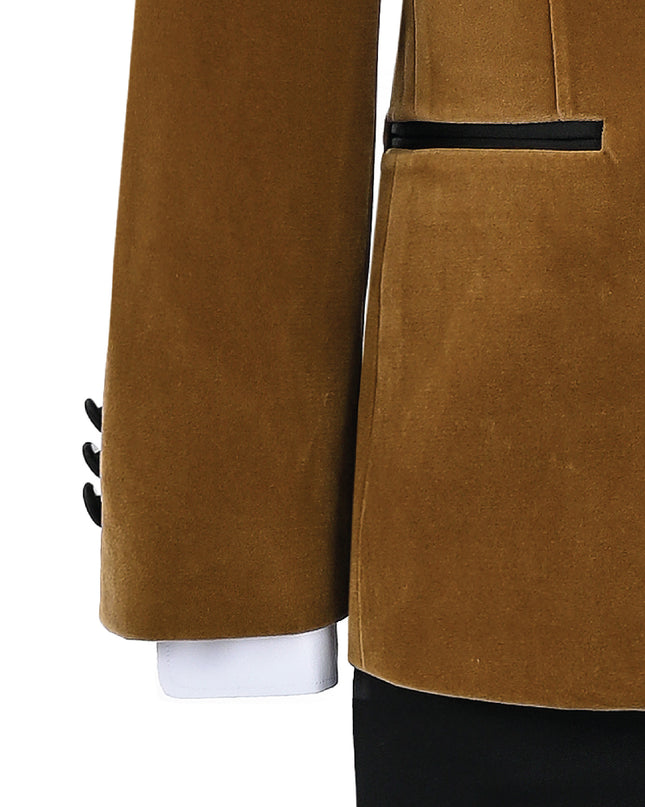 kids atelier moustache Brown Velvet Suit with Black Accents