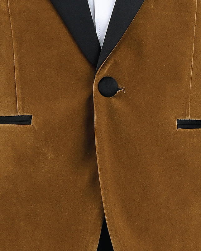 kids atelier moustache Brown Velvet Suit with Black Accents