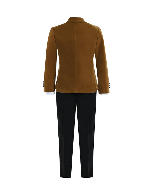 kids atelier moustache Brown Velvet Suit with Black Accents