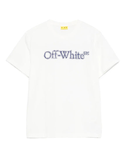 kids atelier off-white White Big Bookish Crackle Logo T-Shirt
