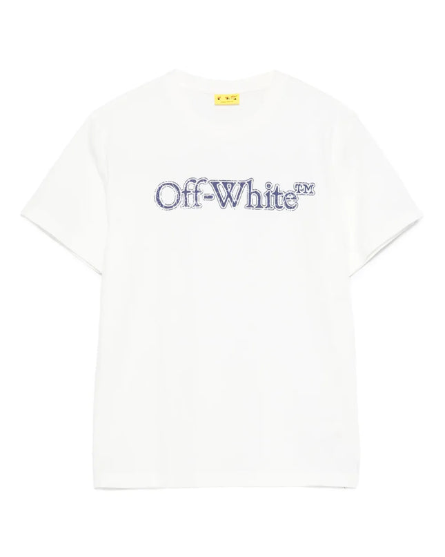kids atelier off-white White Big Bookish Crackle Logo T-Shirt