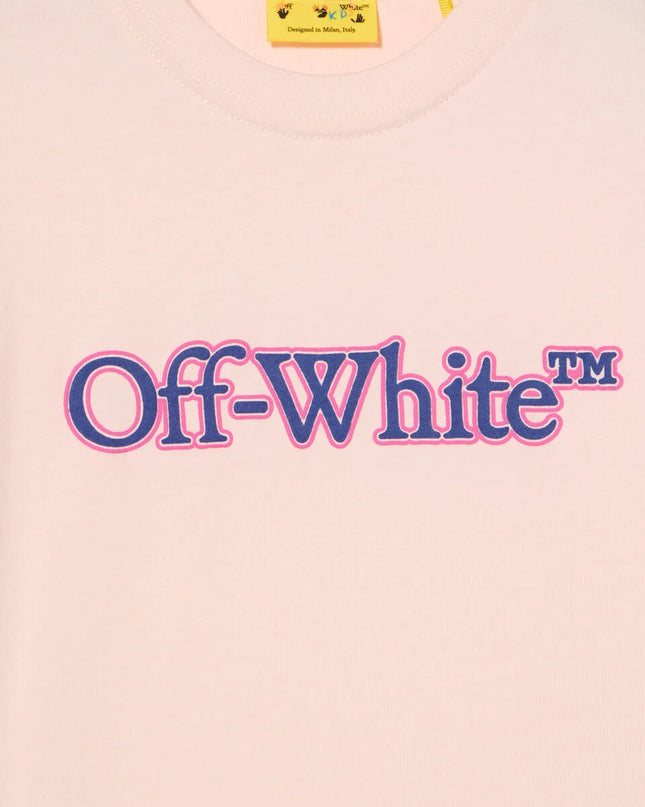 kids atelier off-white Pink Big Bookish Puff Logo T-Shirt