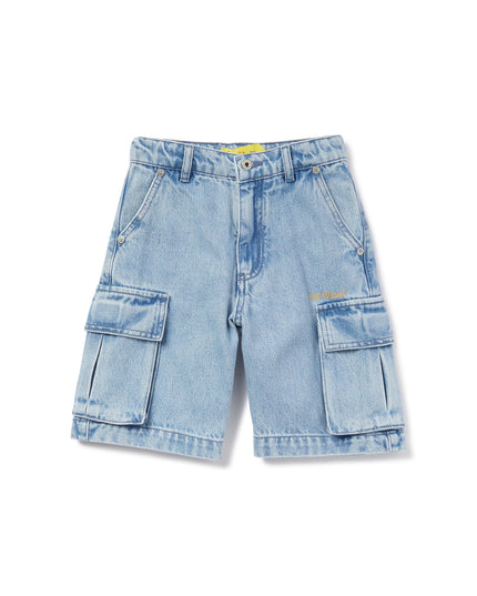 Kids Atelier-Off White-Blue Diagonal Bookish Cargo Shorts