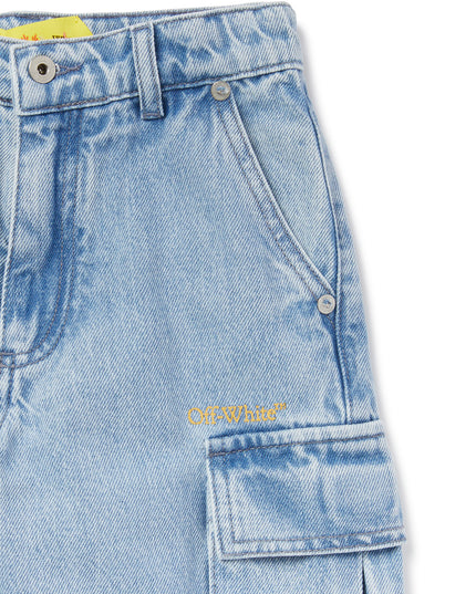 Kids Atelier-Off White-Blue Diagonal Bookish Cargo Shorts