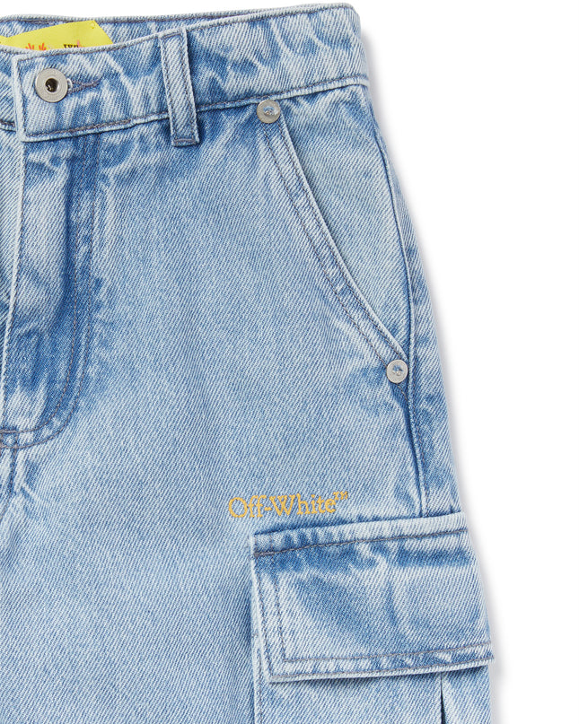 Kids Atelier-Off White-Blue Diagonal Bookish Cargo Shorts