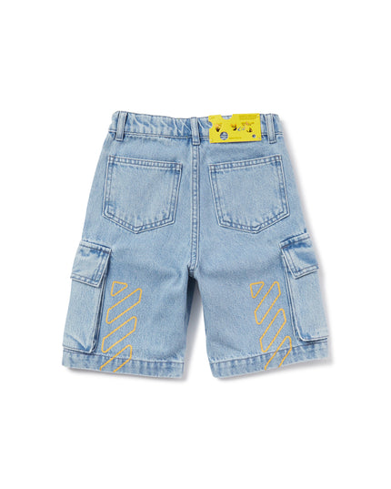 Kids Atelier-Off White-Blue Diagonal Bookish Cargo Shorts