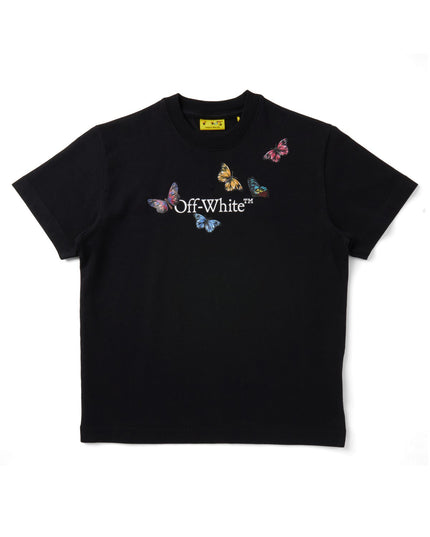 Kids Atelier-Off White-Black Butterfly Bookish T-Shirt