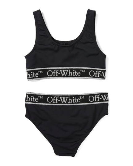 Kids Atelier-Off White-Black Logo-Band Bikini Set