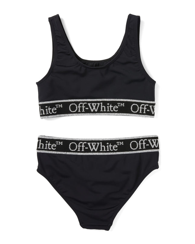 Kids Atelier-Off White-Black Logo-Band Bikini Set