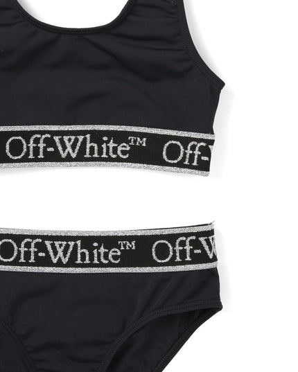 Kids Atelier-Off White-Black Logo-Band Bikini Set