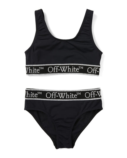 Kids Atelier-Off White-Black Logo-Band Bikini Set