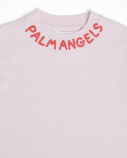 Kids Atelier-Palm Angels-Rose Pink Block Logo T-Shirt