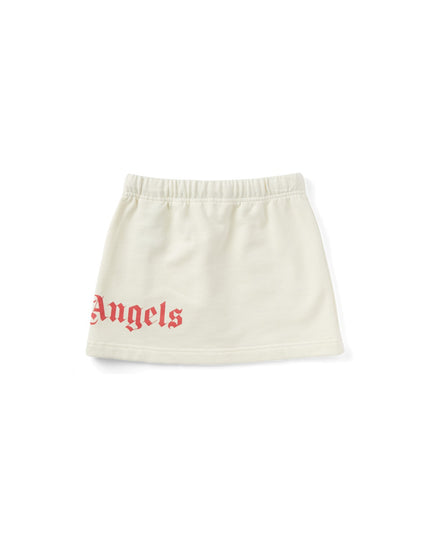 Kids Atelier-Palm angels-Ivory Sweat Mini Skirt with Over logo