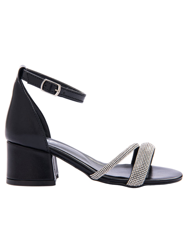 Kids Atelier-Perla-Black-Double Rhinestone Strap Heels