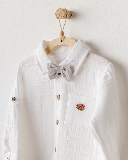 Grey Muslin Bowtie Outfit Set