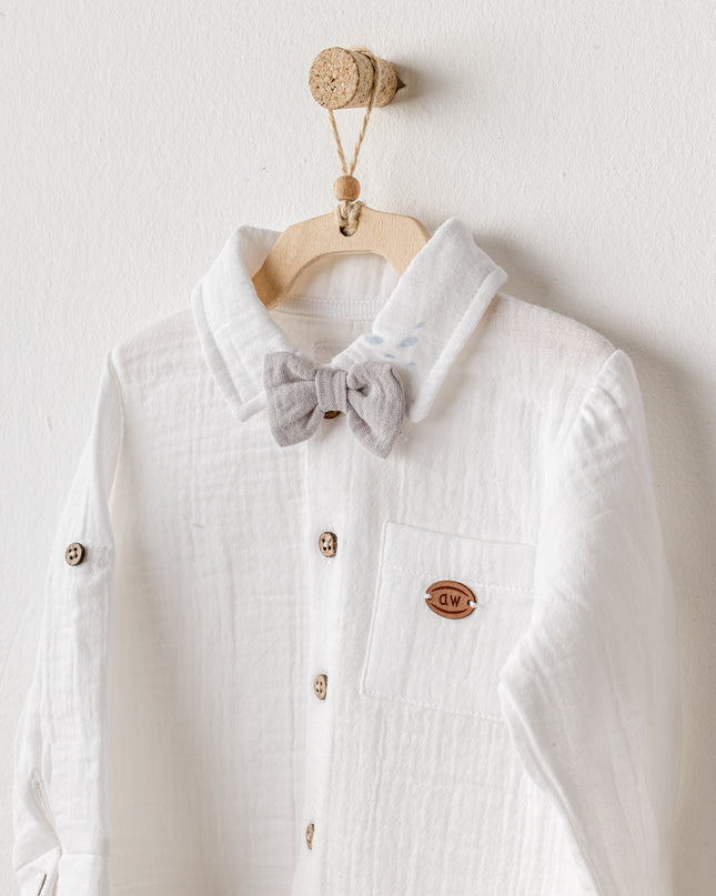 Grey Muslin Bowtie Outfit Set
