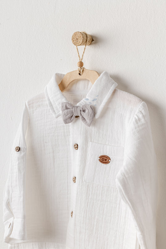 Grey Muslin Bowtie Outfit Set