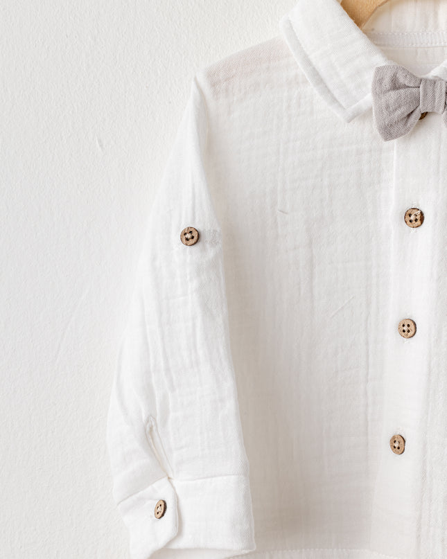 Grey Muslin Bowtie Outfit Set