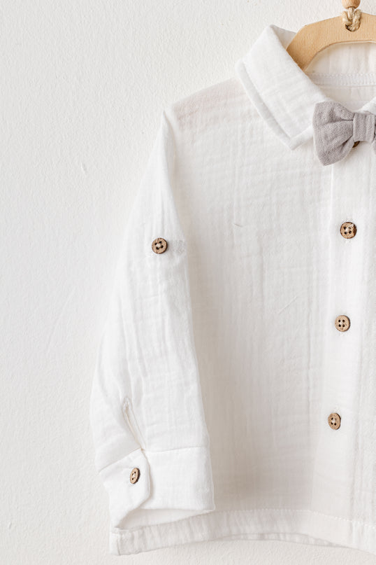 Grey Muslin Bowtie Outfit Set