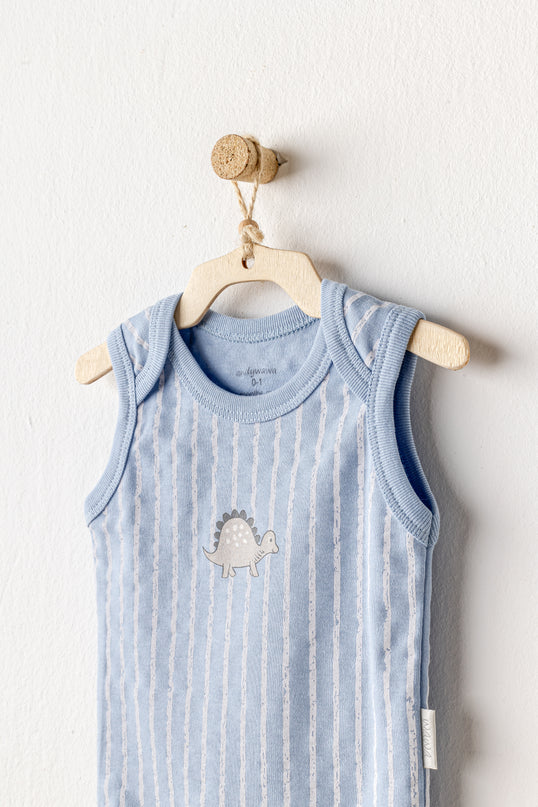 Beige and Blue Dino Bodysuits