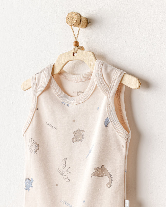 Beige and Blue Dino Bodysuits