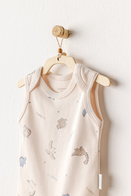 Beige and Blue Dino Bodysuits